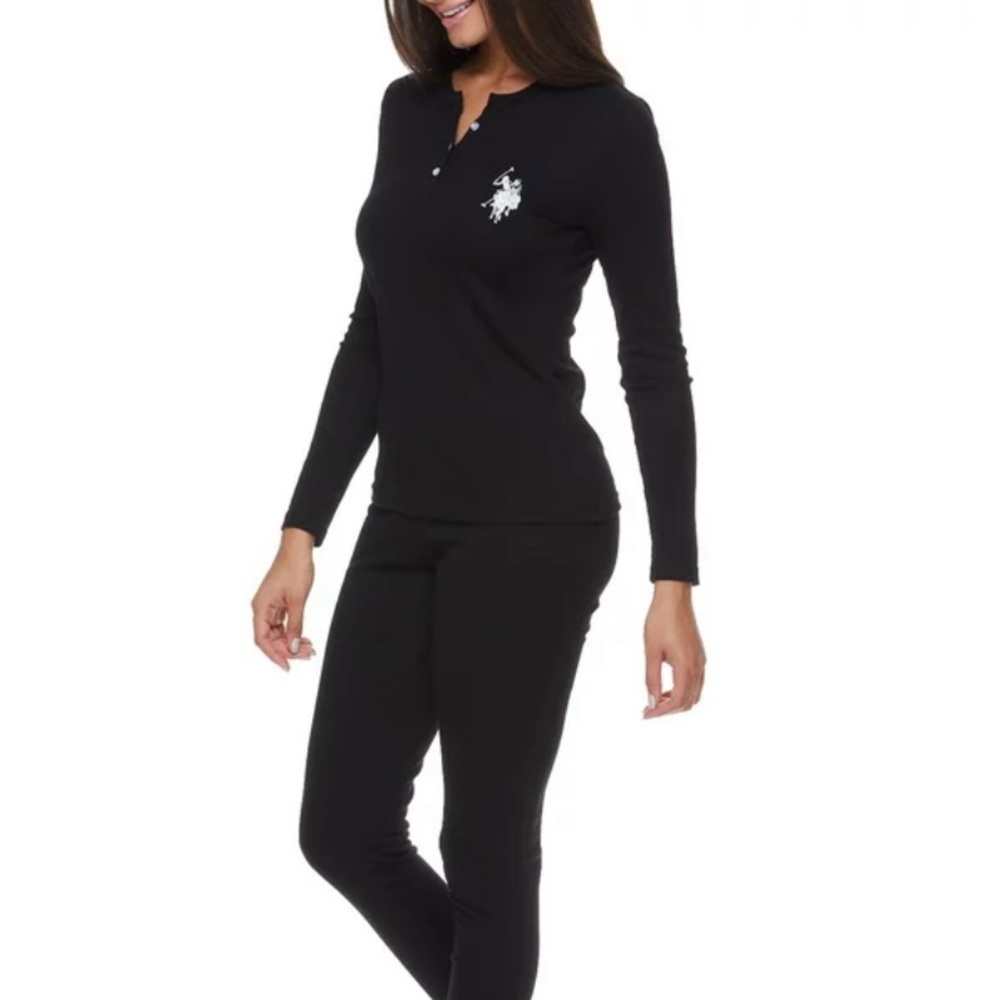 U.S. Polo Assn. Women's Ribbed Henley Long Underwear Thermal Set, 2-Pc Set